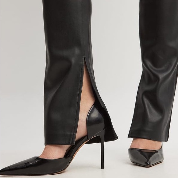 NA-KD Women’s Faux Leather High Waisted Leggings With Ankle Slits - Picture 10 of 12